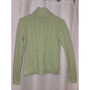 Talbot Cable-knit Mint-lime Green 100% Cashmere Turtleneck Sweater Size petite